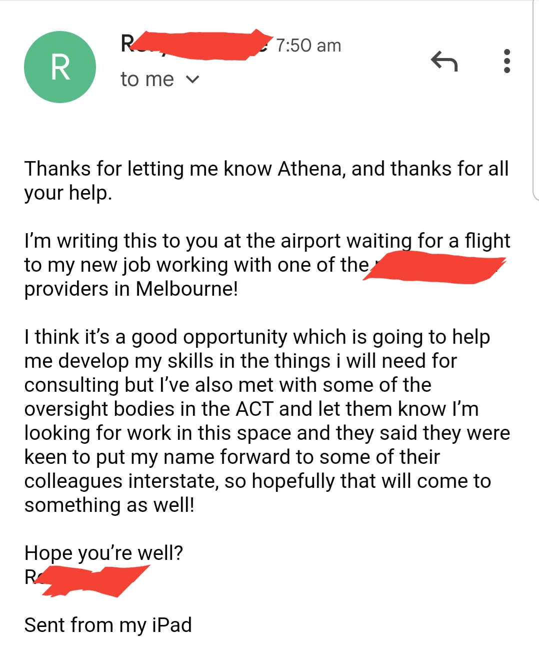 Client Testimonial for Athena Ali The Get Noticed Coach - landed a new job and has opportunities to consult in the public sector